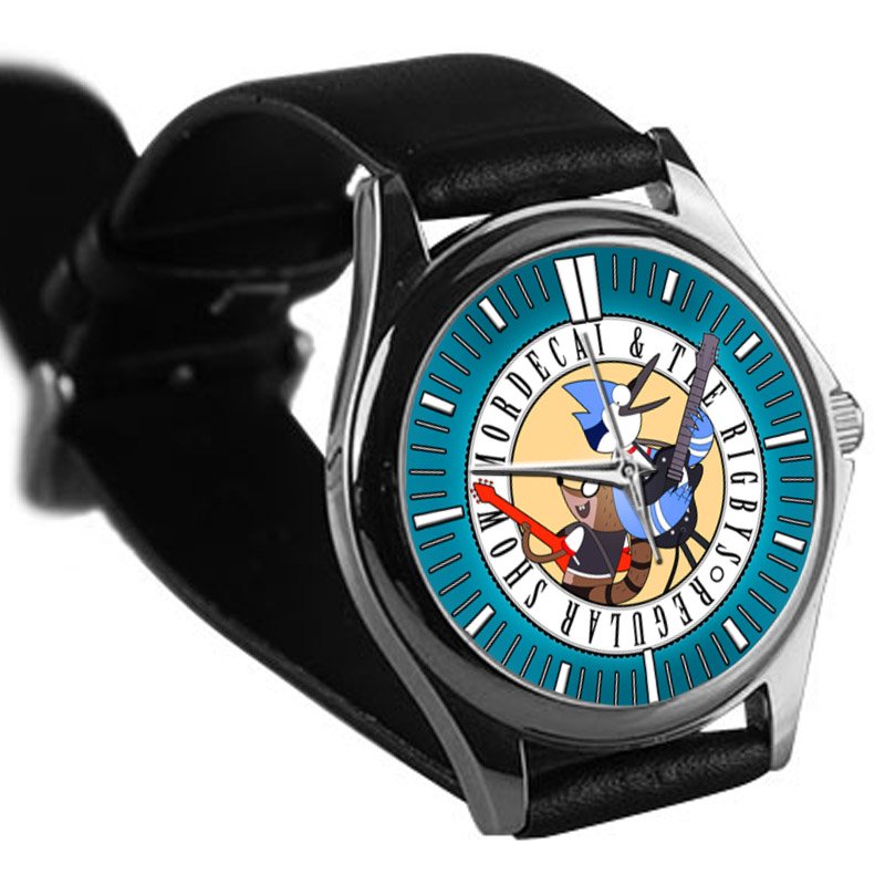 cool Regular Show Mordecai and Rigby oooohhh leather silver Wristwatches