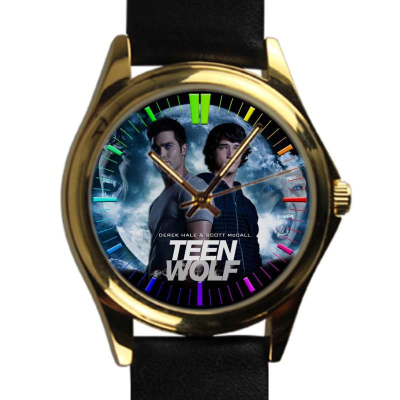 cool teen wolf season Tyler Posey leather gold Wristwatches