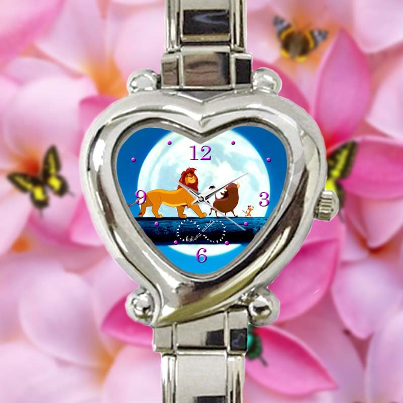 cute hakuna matata lion king simba heart charm watches stainless steel