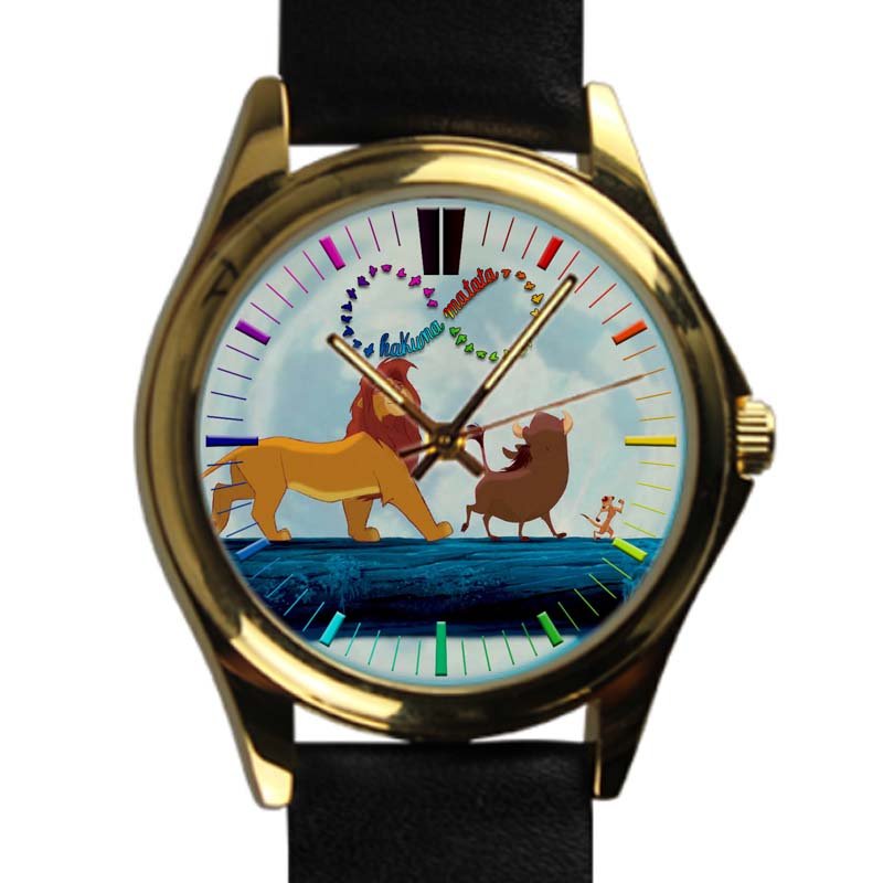 cool hakuna matata lion king simba leather gold Wristwatches