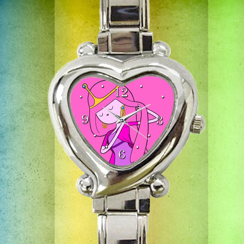 cute adventure time princess bubblegum heart charm watches stainless steel