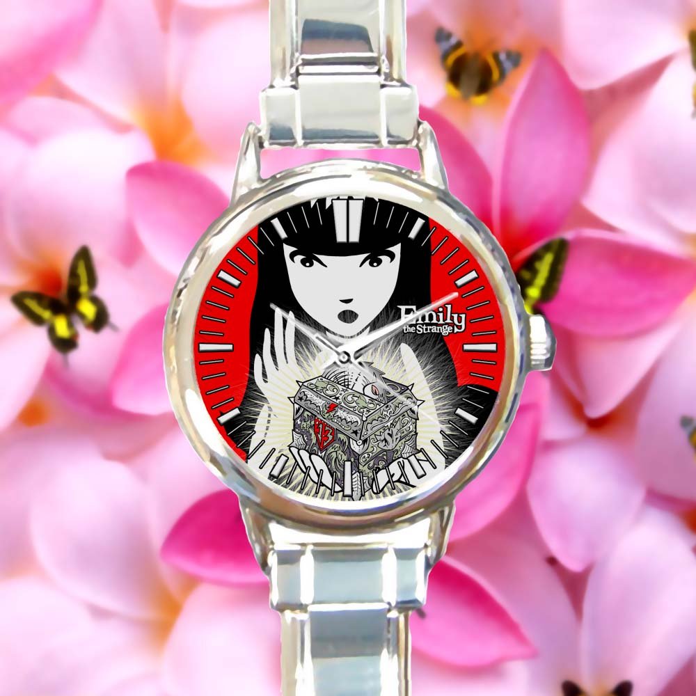 cute Emily the Strange TAILLENband round charm watches stainless steel