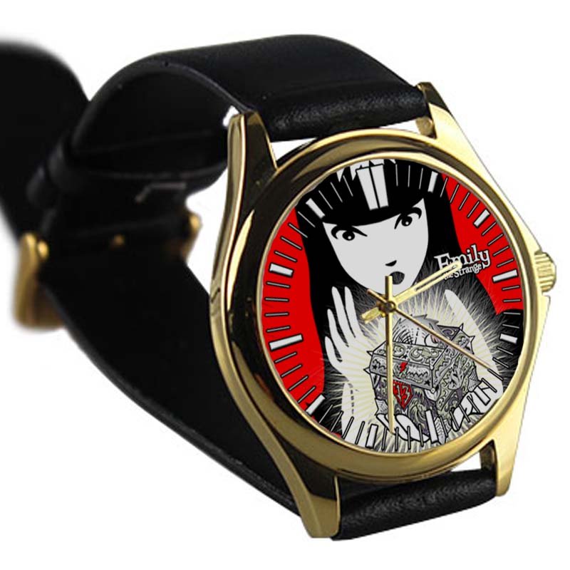 cool Emily the Strange TAILLENband leather gold Wristwatches