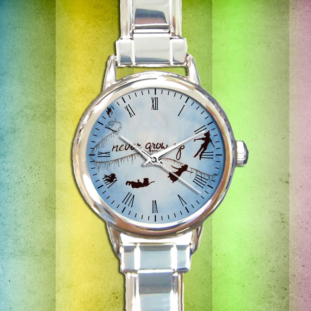 cute peter pan wendy tinkerbell never grow up round charm watches stainless steel