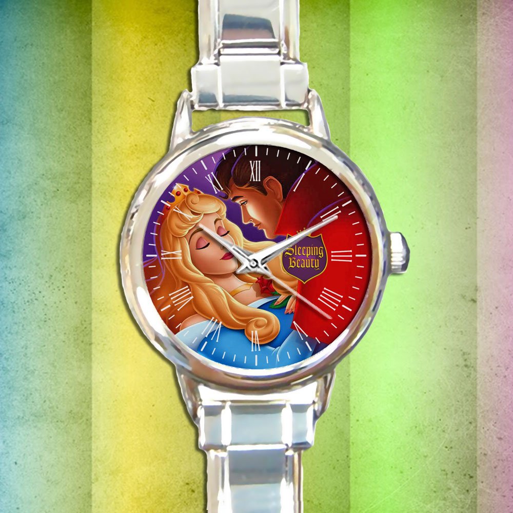 cute sleeping beauty princess aurora round charm watches stainless steel
