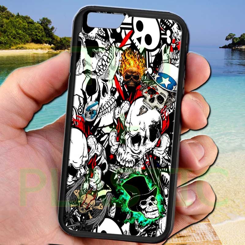 sticker bomb racing skull slash skeleton fit for iphone 6s black case cover