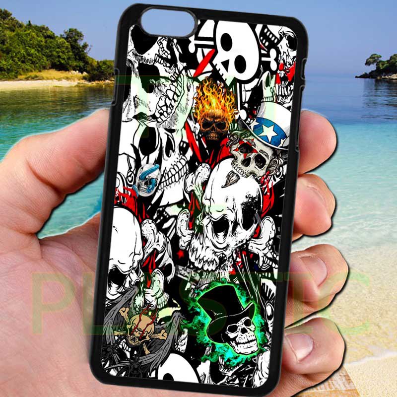 sticker bomb racing skull slash skeleton fit for iphone 6s plus black case cover