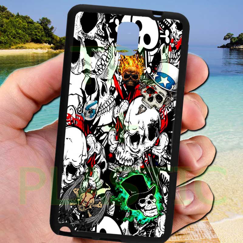 sticker bomb racing skull slash skeleton fit for samsung galaxy note 3 black case cover