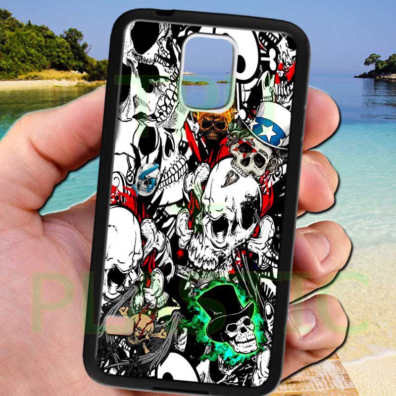 sticker bomb racing skull slash skeleton fit for samsung galaxy S5 S 5 S V black case cover