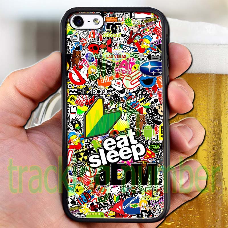 Eat Sleep JDM sticker bomb ghostbusters subaru fit for iphone 4 4s black case cover