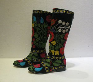 Suzani boots handmade shoes embroidery shoes Turkoman boots velvet shoes 7