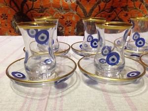 evel eye Turkish tea set tea glasses glass mug hot tea glasses tribal set 4