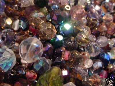 Czech FACETED Vintage-Old Unused Mix GLASS BEADS Stunning AB-Crystal-Jewel Colors Mix Qtr Pound LOT