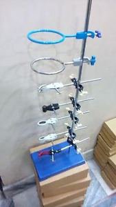 13 pc Lab Stand 9" x 6" with 5 Extension Clamp 5 Boss Head 2 Retort Ring