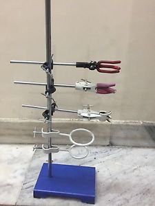 9 Pc Lab Stand Heavy Size 9" x 6" 3 Clamps 3 Boss Head 2 Retort Ring