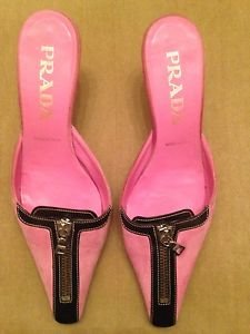 PRADA Milano Pink w Zipper Suede Pointy Toe Kitten Heel Size 35.5 - 5.5