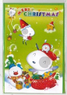 Korea Puppy Snowman Christmas Card w/ Envelope (Glitter)