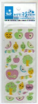 Korea Apple w/ Worm Beads Sticker KAWAII