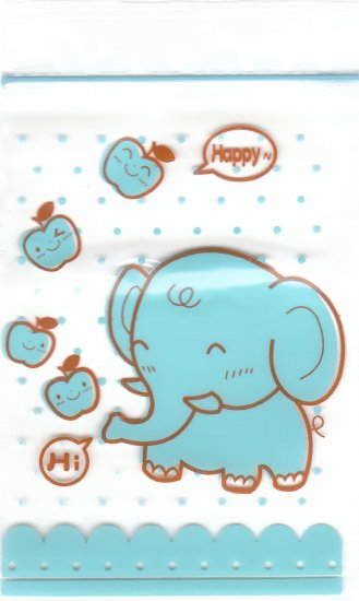 3x Japan Elephant & Apple Plastic Gift Bags w/ Zipper KAWAII
