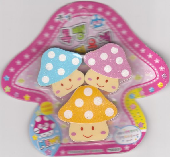 Korea Glittery Mushroom Erasers Pack KAWAII (A)