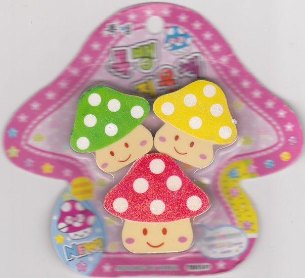 Korea Glittery Mushroom Erasers Pack KAWAII (B)