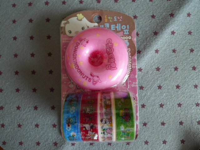 Korea Pink Donuts Dispenser and 4 Deco Tapes Set KAWAII
