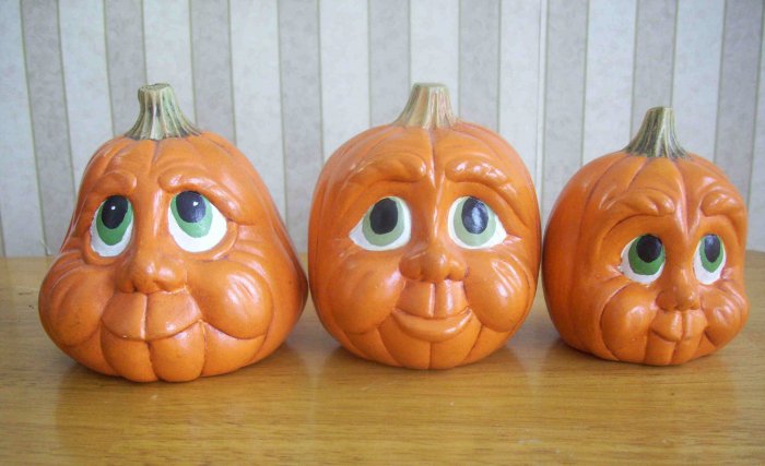 Three Vintage Ceramic Hand Painted Jack-O-Lanterns
