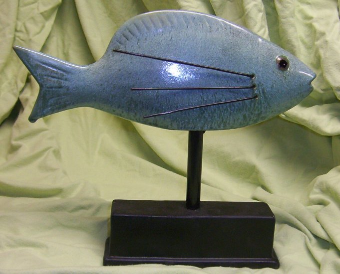 Blue-ish Green Ceramic Table-Top Fish Motif Accent