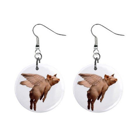 Flying Pig Dangle Earrings Jewelry 1 inch Buttons 12196781