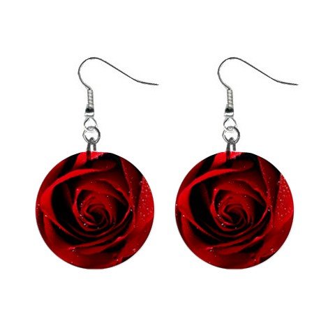 Dark Red Rose Dangle Earrings Jewelry 1 inch Buttons 12183542