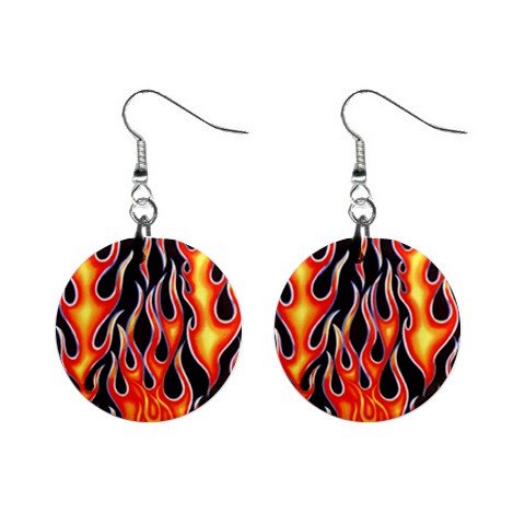 Firing Flames with Black Background Dangle Earrings Jewelry 1 inch Buttons 12185379