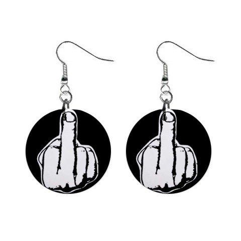 Middle Finger Dangle Earrings Jewelry 1 inch Buttons 12183464