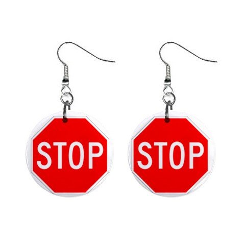 Stop Sign Dangle Earrings Jewelry 1 inch Buttons 12196764
