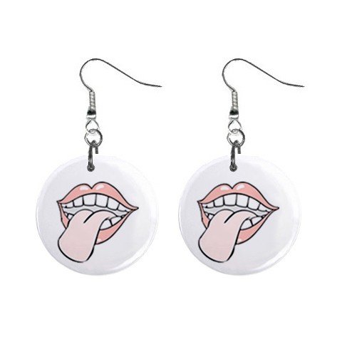 Mouth with Tongue Out Dangle Earrings Jewelry 1 inch Buttons 12196768