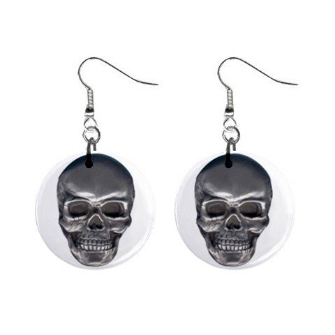 Silver Skull Dangle Earrings Jewelry 1 inch Buttons 12203742