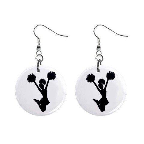 Cheerleader Pom Pom Girl Dangle Earrings Jewelry 1 inch Buttons 12224984
