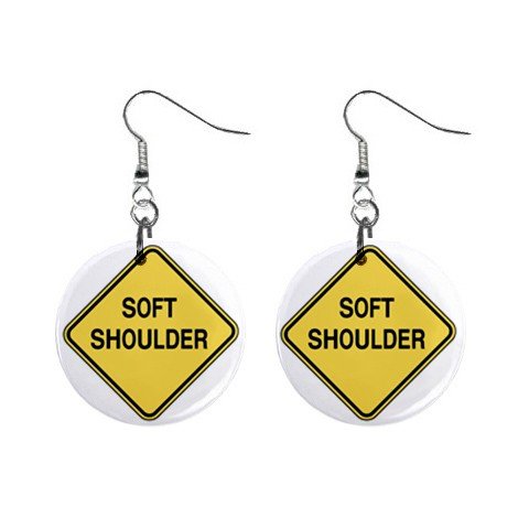 Soft Shoulder Road Sign Dangle Earrings Jewelry 1 inch Buttons 12240072
