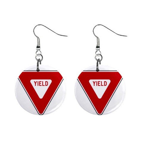 YIELD Road Sign Dangle Earrings Jewelry 1 inch Buttons 12240169