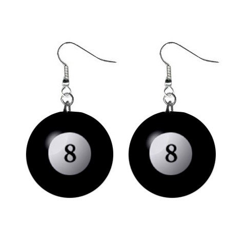 8 Ball Billard Pool Dangle Earrings Jewelry 1 inch Buttons 12240171