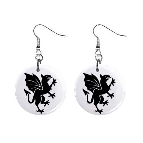 Black Dragon Dangle Earrings Jewelry 1 inch Buttons 12240262