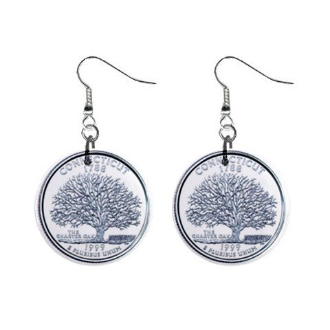 Connecticut State Quarter Dangle Earrings Jewelry 1 inch Buttons 12302750