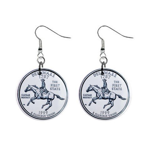 Delaware State Quarter Dangle Earrings Jewelry 1 inch Buttons 12302749