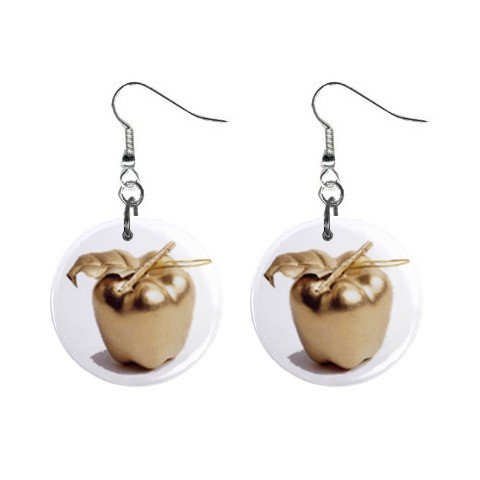 Golden Apple Dangle Earrings Jewelry 1 inch Buttons 12247272