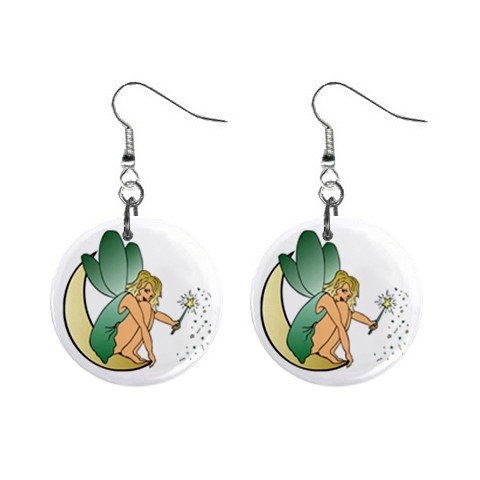 Fairy Sitting on Moon Dangle Earrings Jewelry 1 inch Buttons 12247279