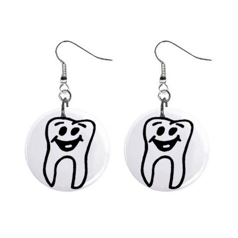 Happy Tooth Dentist Dental Dangle Earrings Jewelry 1 inch Buttons 12249699