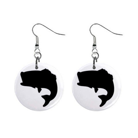 Bass Fish Silhouette Dangle Earrings Jewelry 1 inch Buttons 12304845