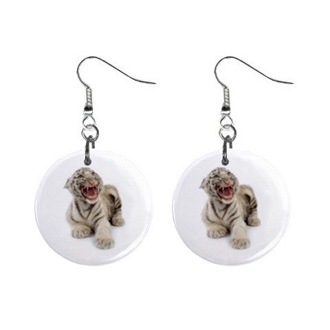White Tiger Cub Dangle Earrings Jewelry 1 inch Buttons 12304852