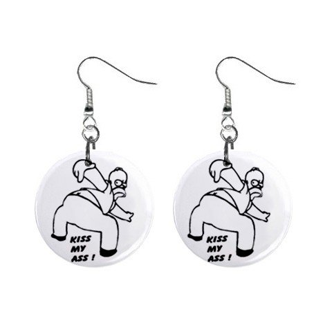 Homer Simpson Kiss My Ass Dangle Earrings Jewelry 1 inch Buttons 12304855