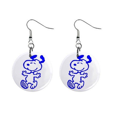 Snoopy Happy Blue Dangle Earrings Jewelry 1 inch Buttons 12304862