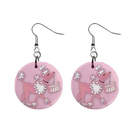 Pink Poodle 50's look Dangle Earrings Jewelry 1 inch Buttons 11968365